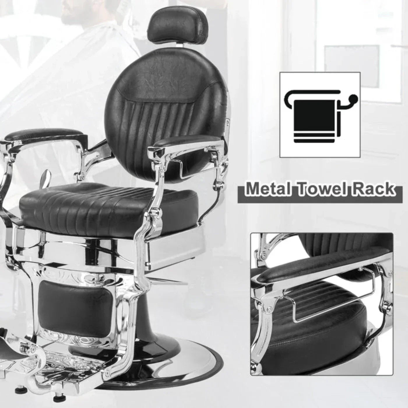 OmySalon PH441 Vintage Style Heavy Duty Hydraulic Recline Barber Chair - G59000441+G59000442