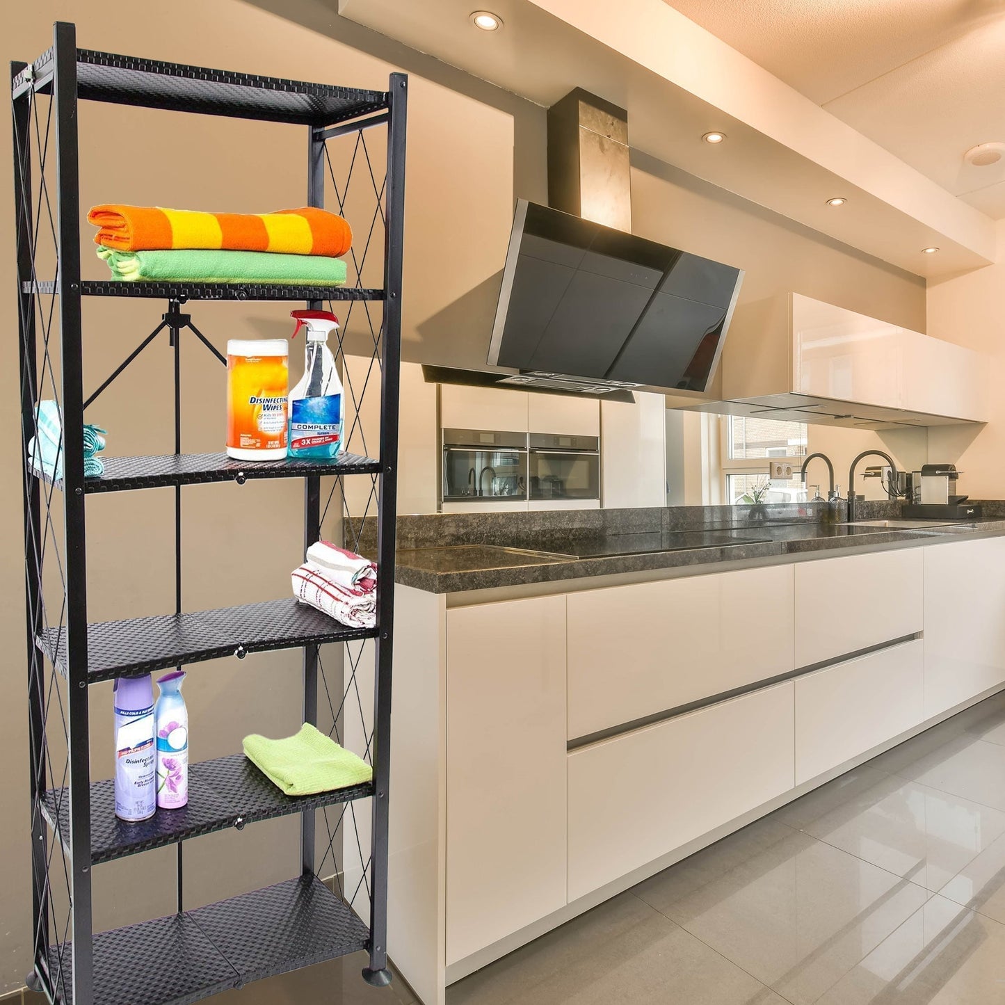 Origami 6 Tier Classic Steel Bookcase Organizer Storage Rack, Black (2 Pack) - 125949