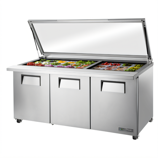 True Mfg General Foodservice Refrigerated Prep Tables - TSSU-72-30M-B-ST-FGLID-HC