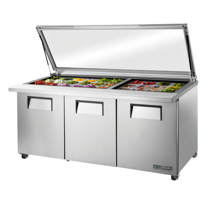 True Mfg General Foodservice Refrigerated Prep Tables - TSSU-72-30M-B-ST-FGLID-HC