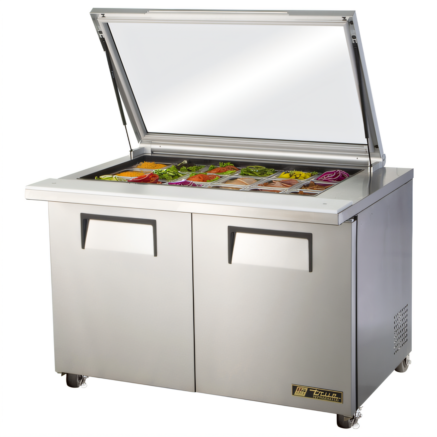 True Mfg General Foodservice Refrigerated Prep Tables - TSSU-48-18M-B-FGLID-HC