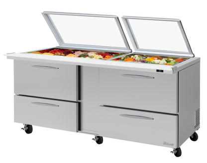 Turbo Air PST-72-30-D4-N-GL PRO Refrigerated Prep Tables - PST-72-30-D4-N-GL