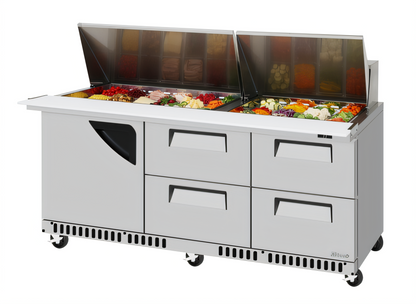 Turbo Air TST-72SD-30-D4R(L)-FB-N Super Deluxe Refrigerated Prep Tables - TST-72SD-30-D4R(L)-FB-N