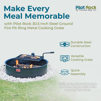 Pilot Rock 3 Pack 30.5 Inch Steel Ground Fire Pit Ring and Metal Cooking Grate - 415876