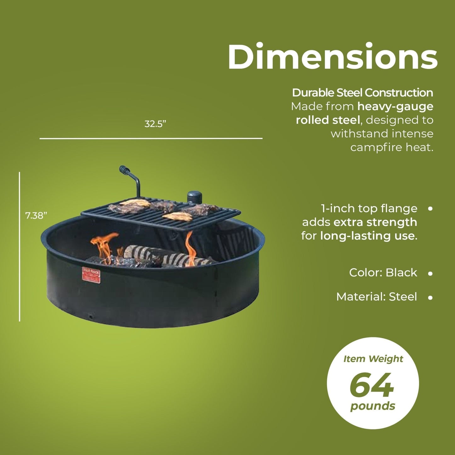 Pilot Rock 3 Pack 30.5 Inch Steel Ground Fire Pit Ring and Metal Cooking Grate - 415876