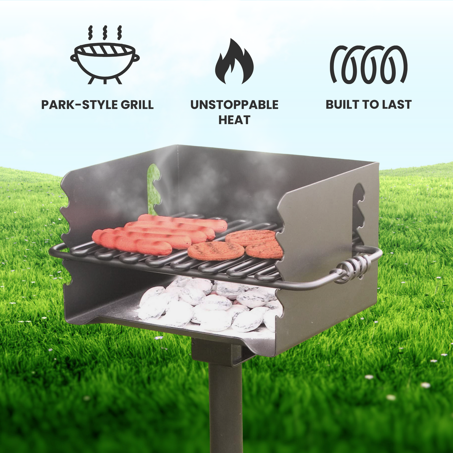 Pilot Rock CBP-135 Park Style Outdoor BBQ Charcoal Grill with Swivel, 3 Pack - 415878
