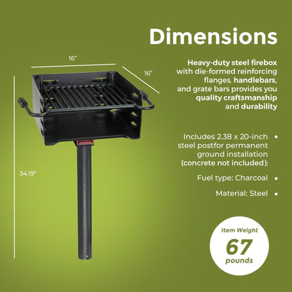 Pilot Rock H-16 B6X2 Park Style Outdoor BBQ Charcoal Grill w/ Swivel, 2 Pack - 415871