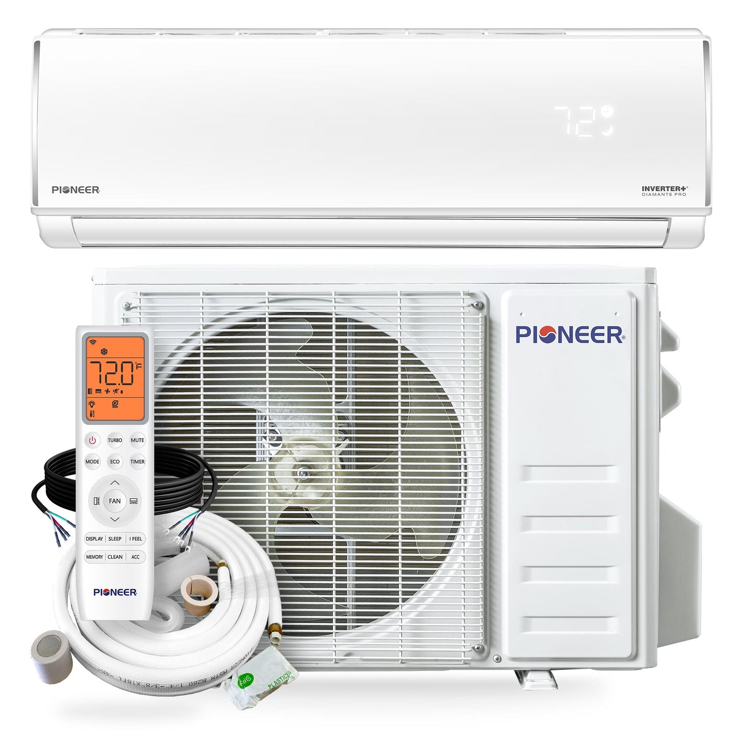 Pioneer Diamante Pro 36,000 BTU 19 SEER2 230V High-Wall Ductless Mini-Split Air Conditioner Inverter Heat Pump with 16 Ft. Kit - WYT036GLSI20RL