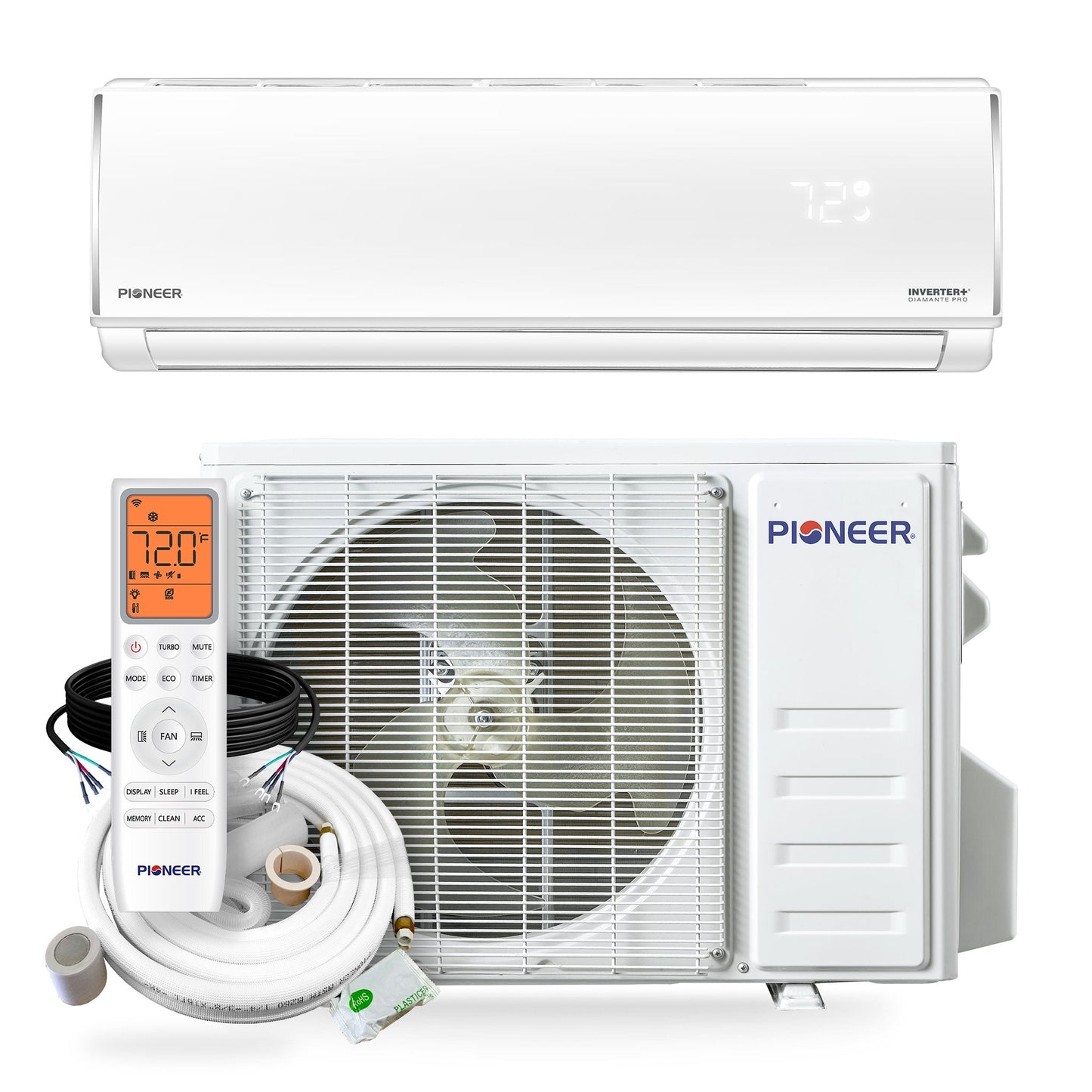 Pioneer Diamante Pro™ 24,000 BTU 21 SEER2 230V High-Wall Ductless Mini-Split Air Conditioner Inverter Heat Pump with 16 Ft. Kit - WYT024GLSI20RL