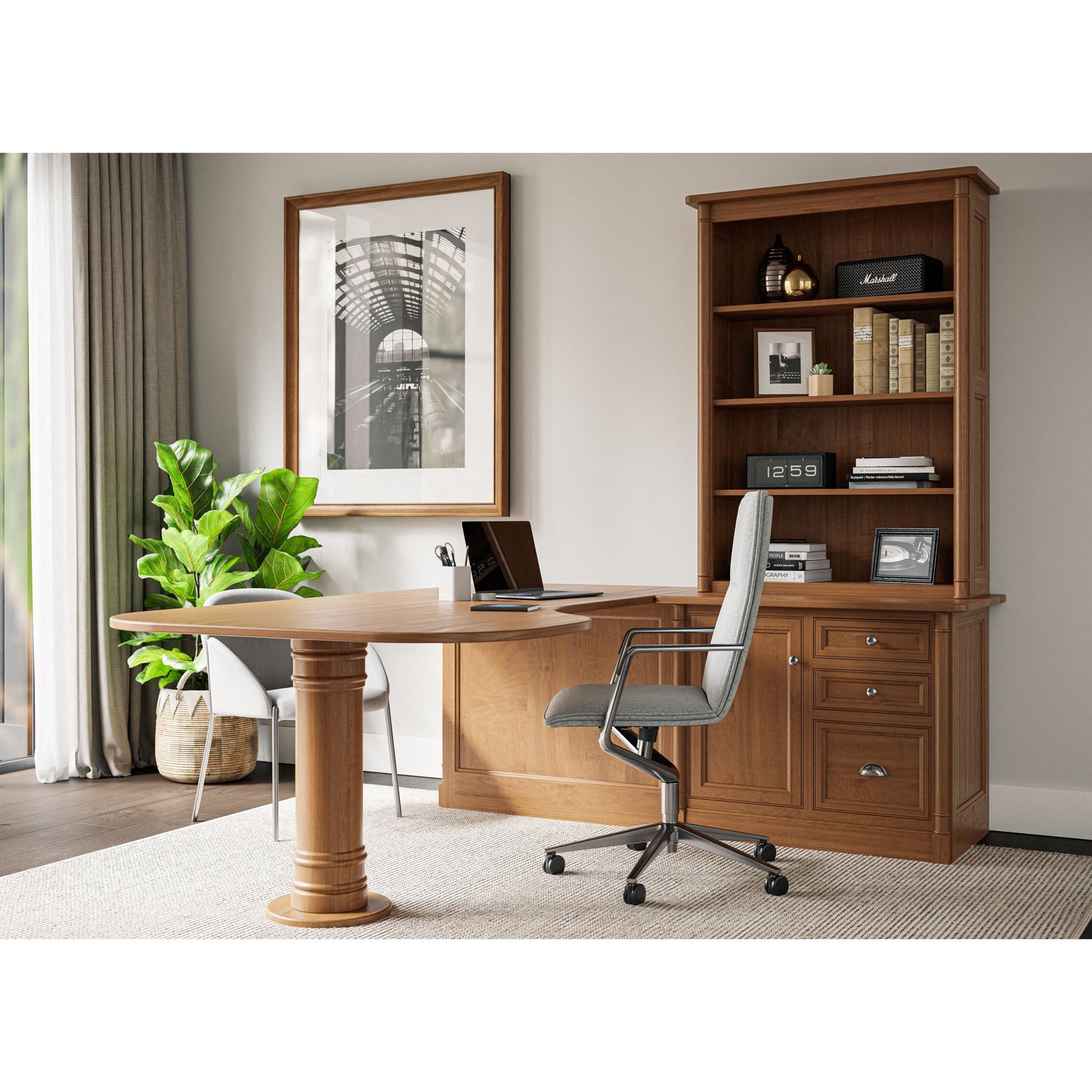 QW Amish Covington Peninsula Desk w/ Credenza & Hutch - 126N-CO80RD-CC4021-D4-CT-3641-0