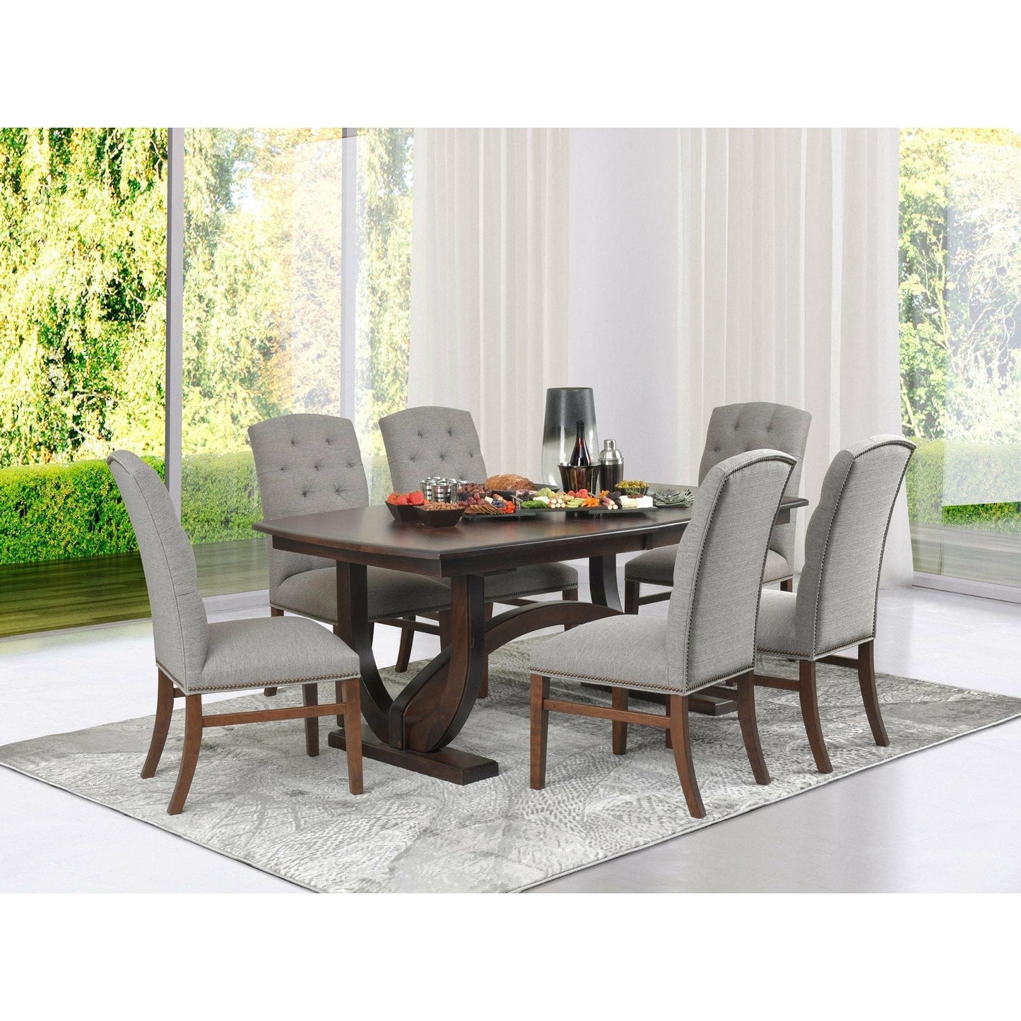 QW Amish Hamilton 7pc Set w/ Upholstered Chairs - 396R-HAMILTON|258M-DAL-404-TUFTED(D)-SIDE-1/2SIDE BY SIDE,06 OLD GOLD,SO-PRE-ADD STRETCH
