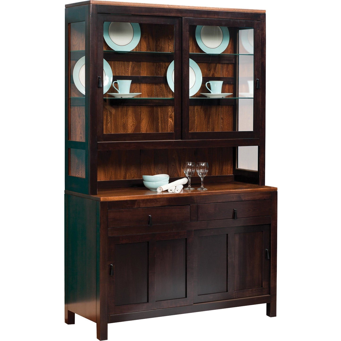 QW Amish Lillie Sliding Door Hutch & Buffet - 747O-G19-32S