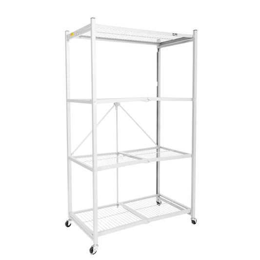 Origami 3-Pack R5-06W 4-Wheel 4-Shelf Folding Steel Wire Shelving Storage, White - 415204
