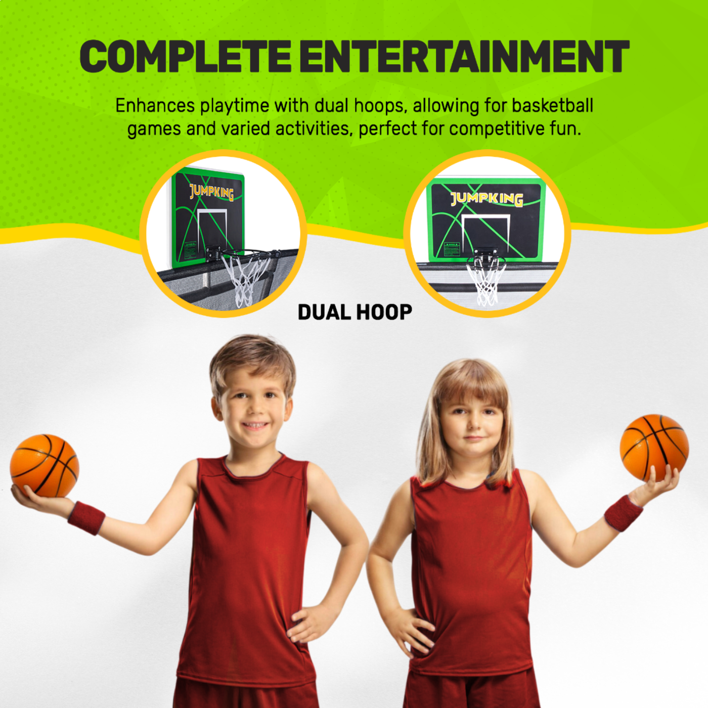 JumpKing 10' X 15' Rectangle Combo with Two Basketball Hoop  Model -  JK1015RCBHC2