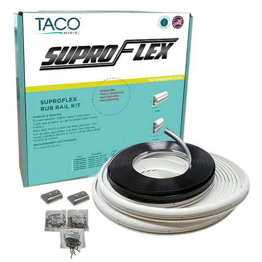 TACO SuproFlex Rub Rail Kit White w/ Flex Chrome Insert, 2" X 1.2" X 60' | V11-9990WCM60-2