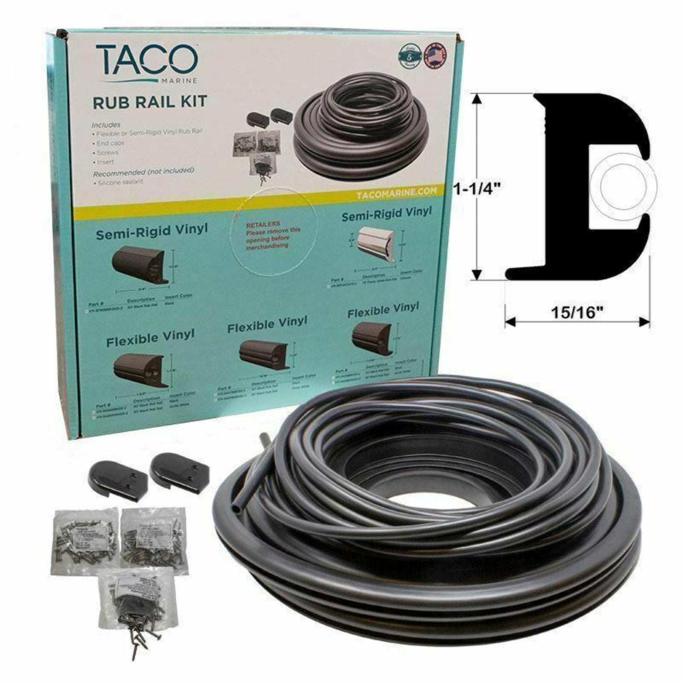 TACO Marine Suproflex Medium Rub Rail Kit 2" X 29/32" 60' Black with Chrome Insert - V11-9990BBK60-2