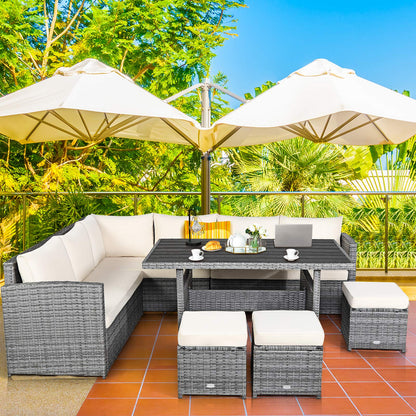 Tangkula 7 Pieces Patio Furniture Set, Outdoor Sectional Rattan Sofa Set with Cushions - HW67190BK+