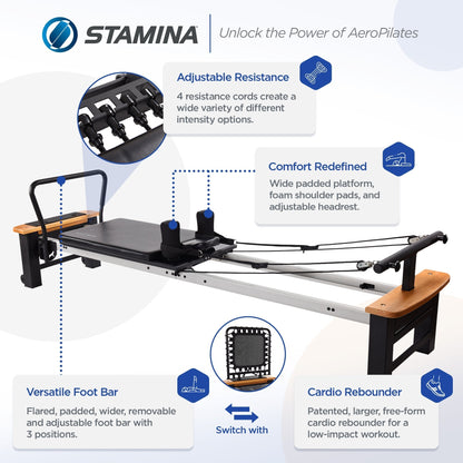 Stamina 55-5556 AeroPilates Pro XP Reformer Whole Body Resistance Workout System - 249420
