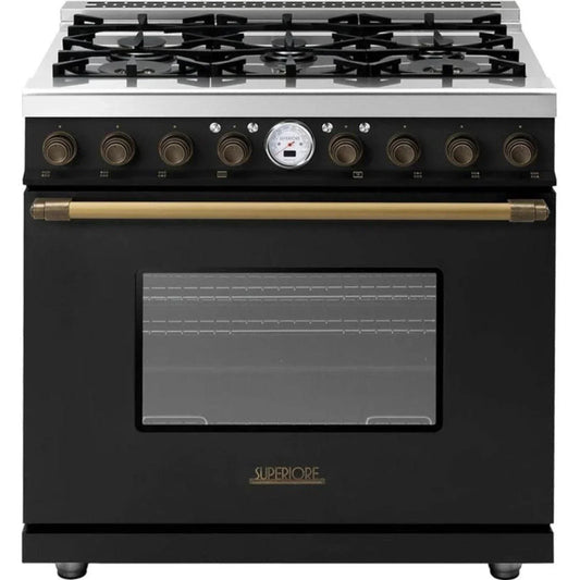 Superiore Deco 36-Inch Gas Freestanding Range in Black and Cream Matte with Bronze Trim - RD361GCNCB_