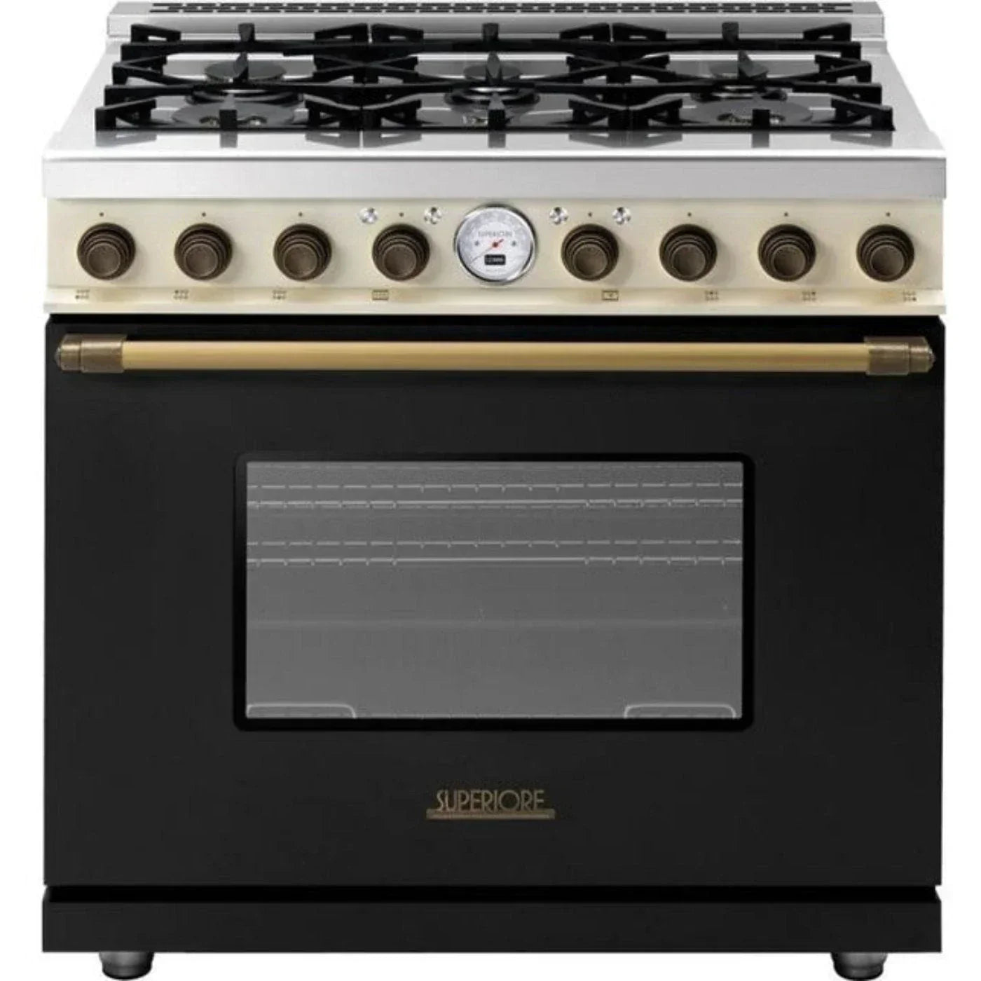 Superiore Deco 36-Inch Dual Fuel Freestanding Range in Black Matte with Chrome Trim - RD361SCN_C_