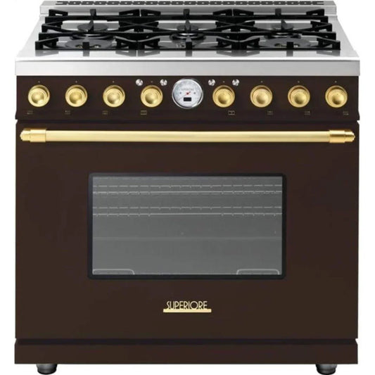 Superiore Deco 48-Inch Gas Double Oven Freestanding Range in Black and Cream Matte with Bronze Trim - RD482GCNCB_