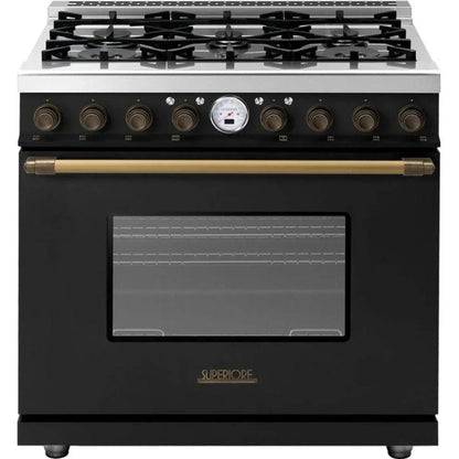 Superiore Deco 36-Inch Gas Freestanding Range in Black Matte with Chrome Trim - RD361GCN_C_