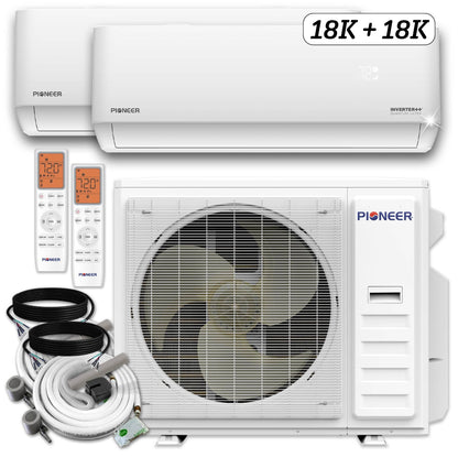 Pioneer Dual Split 36000 BTU 3-Ton Quantum Ultra Wi-Fi 22.5 SEER2 Energy-Star Multi (2) Zone Wall Mount Air Conditioner Heat Pump 230-Volt - WYT040GLSI24M4-18W-18W