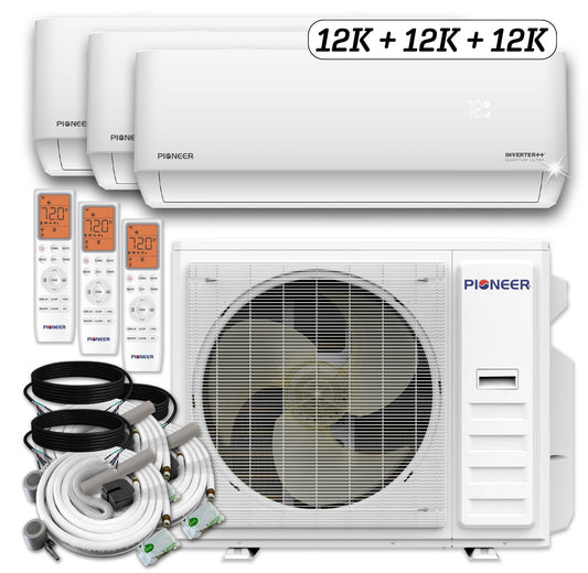Pioneer Triple Split 36000 BTU 3-Ton Quantum Ultra Wi-Fi 22.5 SEER2 Energy-Star Multi (3) Zone Wall Mount Air Conditioner Heat Pump 230-Volt - WYT040GLSI24M4-12W-12W-12W