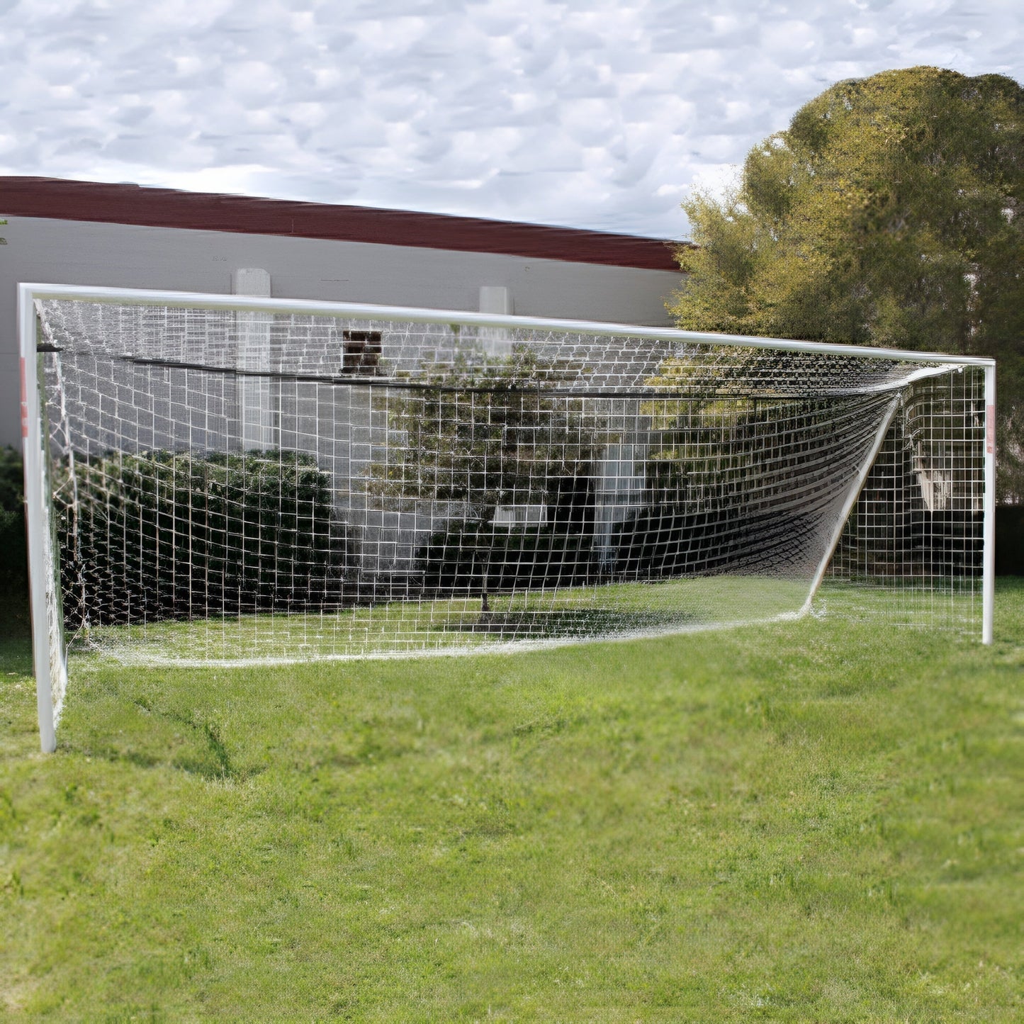 Trigon Sports Soccer Goal 7 x 21 ft. Portable & Round Powder Coated White with Net - SG3721W