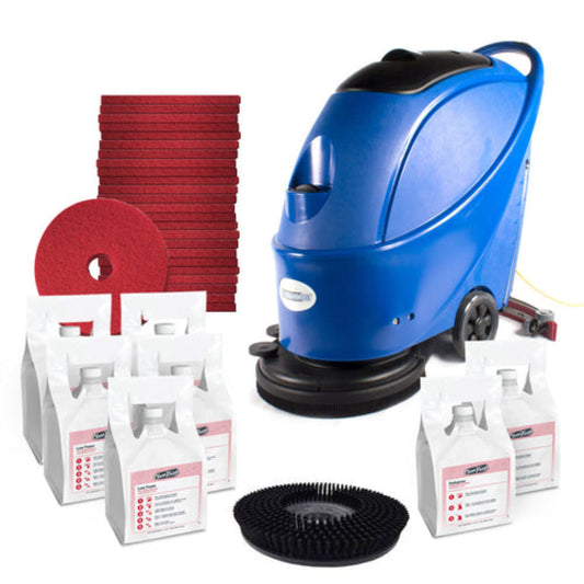 Trusted Clean 17" Electric Auto Scrubber Floor Cleaning Package w/ Brush, Pads, Degreaser & Defoamer - ASP-PACKAGE4