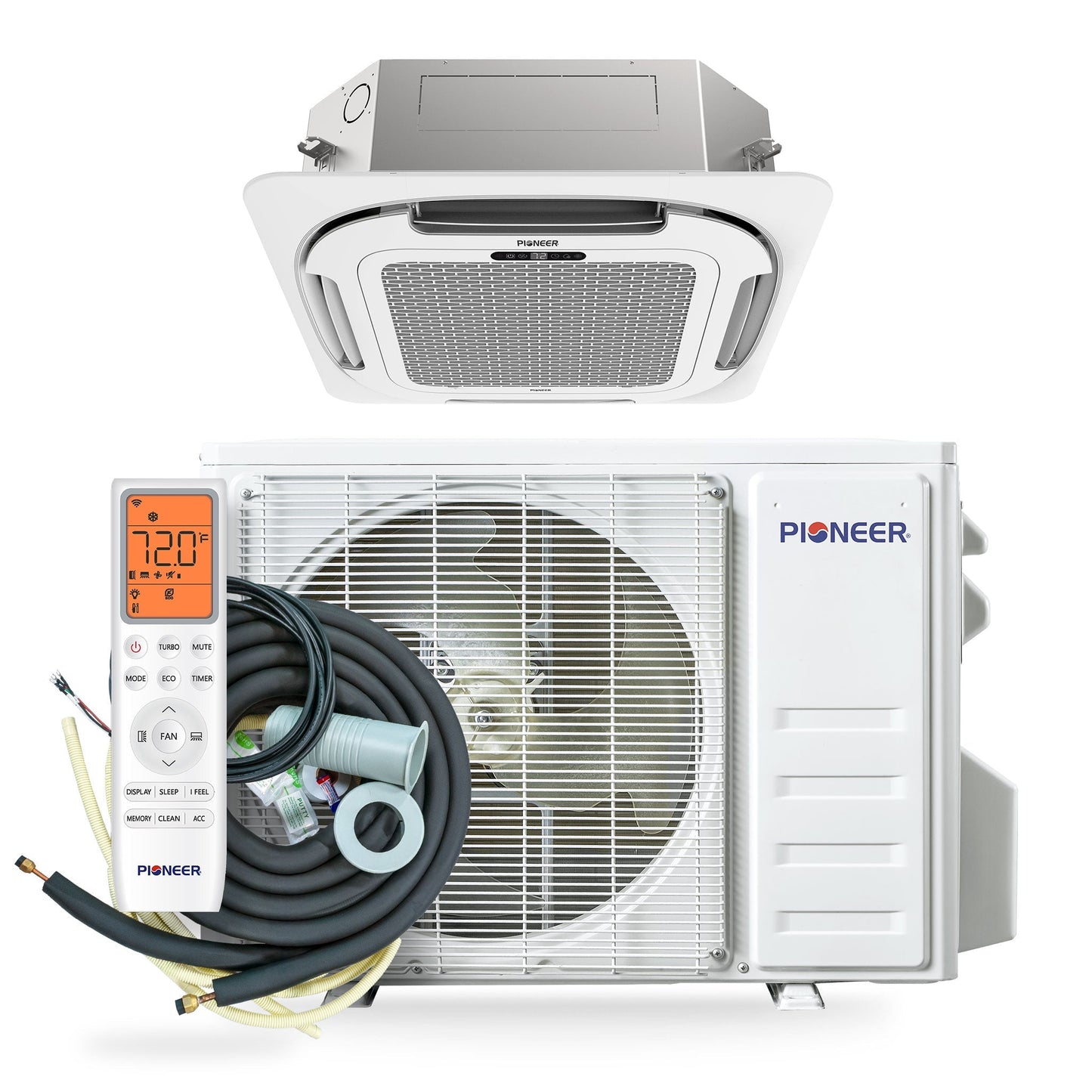 Pioneer Quantum Ultra 9,000 BTU 23 SEER2 230V Ceiling Cassette Ductless Mini-Split Air Conditioner Inverter Heat Pump Full Set - CYT009GLSI24RL