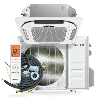 Pioneer Quantum Ultra 18,000 BTU 20.5 SEER2 230V Ceiling Cassette Ductless Mini-Split Air Conditioner Inverter Heat Pump Full Set - CYT018GLSI24RL-10S