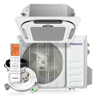 Pioneer Quantum Ultra 24,000 BTU 22.5 SEER2 230V Ceiling Cassette Ductless Mini-Split Air Conditioner Inverter Heat Pump Full Set - CYT024GLSI24RL-10S