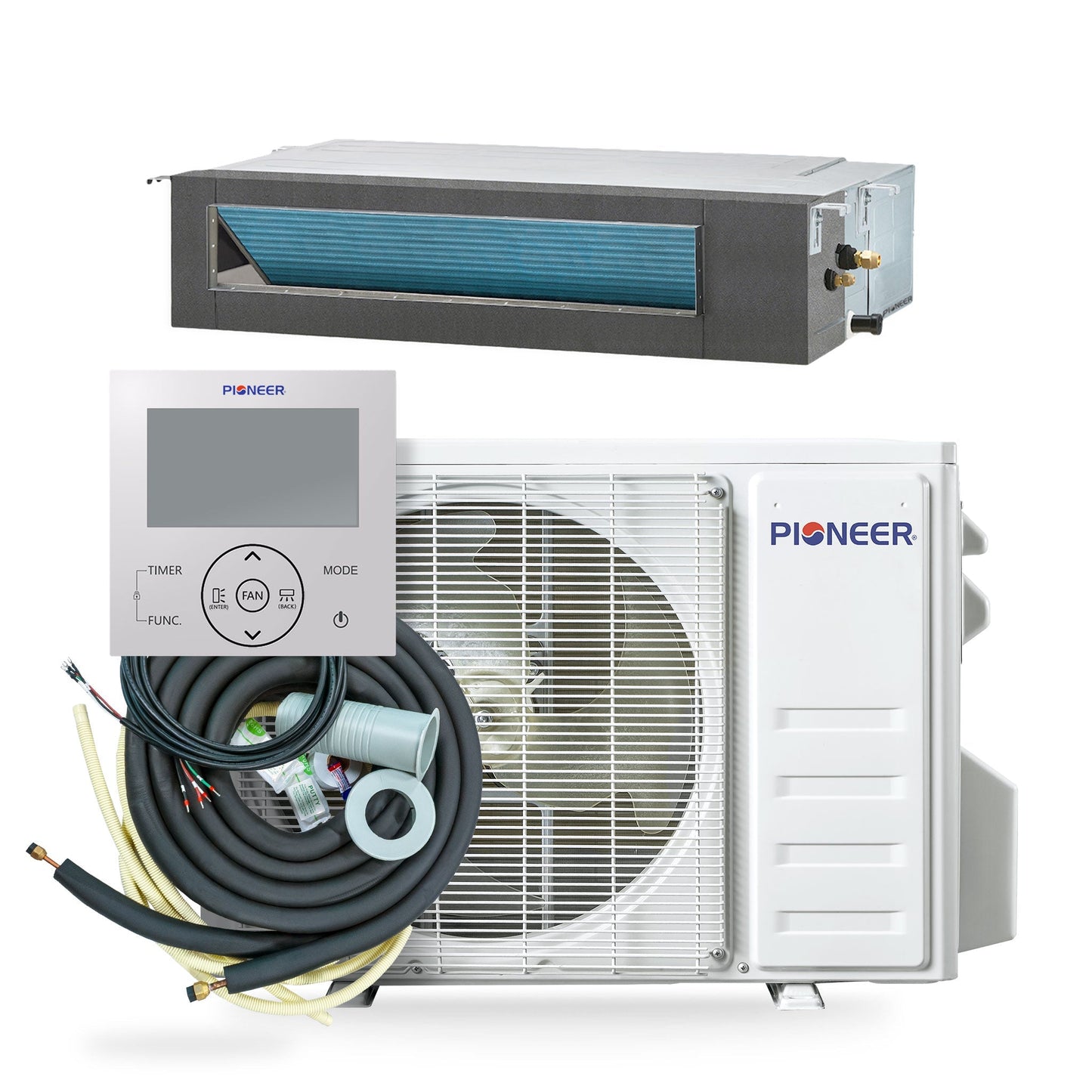 Pioneer Quantum Ultra 9,000 BTU 20.5 SEER2 230V Ceiling Concealed Ducted Mini-Split Air Conditioner Inverter Heat Pump Full Set - RYT009GLSI24RL