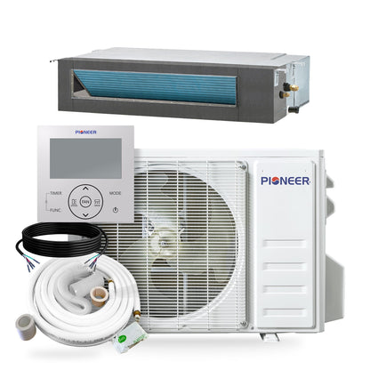 Pioneer Quantum Ultra 12,000 BTU 18.5 SEER2 230V Ceiling Concealed Ducted Mini-Split Air Conditioner Inverter Heat Pump Full Set - RYT012GLSI24RL