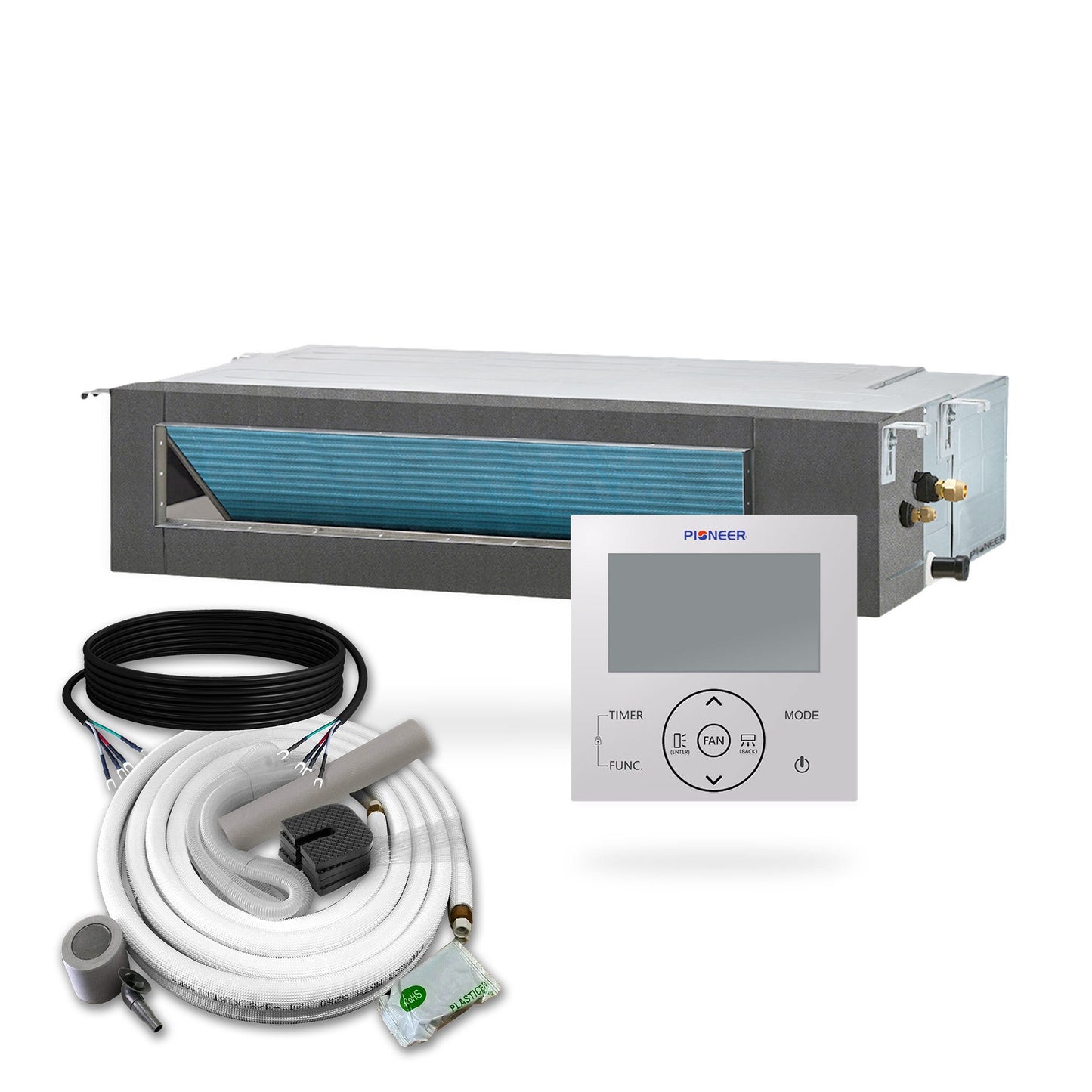 Pioneer Multi Zone 18,000 BTU Quantum Ultra Ceiling Concealed Indoor Section Ductable Mini-Split Wi-Fi Inverter++ Air Conditioner Heat Pump 230V - RT018GLSILCFHG-10S