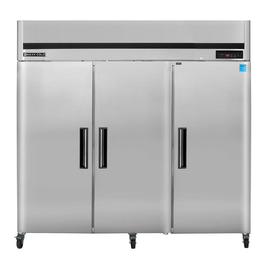 Maxx Cold Triple Door Reach-In Refrigerator, Top Mount, 81"W, 72 cu. ft. Storage Capacity, in Stainless Steel - MCRT-72FDHC