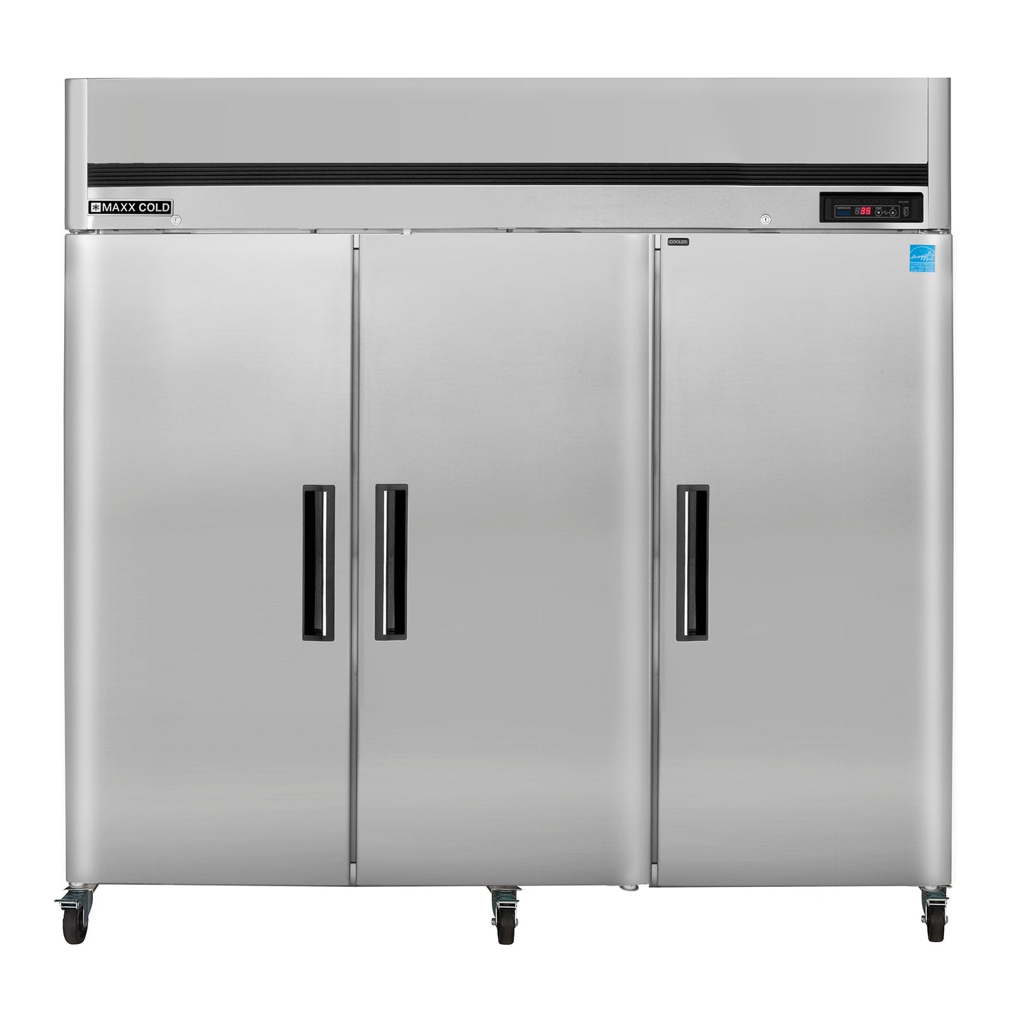 Maxx Cold Triple Door Reach-In Refrigerator, Top Mount, 81"W, 72 cu. ft. Storage Capacity, in Stainless Steel - MCRT-72FDHC