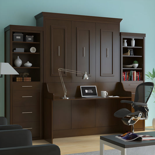 Murphy Bed With Desk & 2 Storage Cabinets, Queen Size, Coventry Walnut by Leto Muro