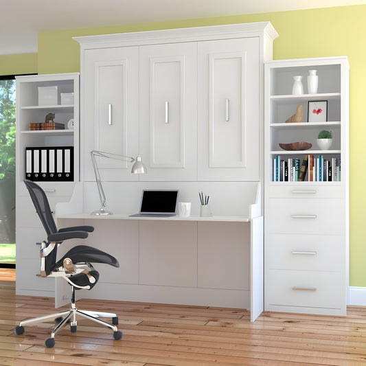 Murphy Bed With Desk & 2 Storage Cabinets, Queen Size, White by Leto Muro