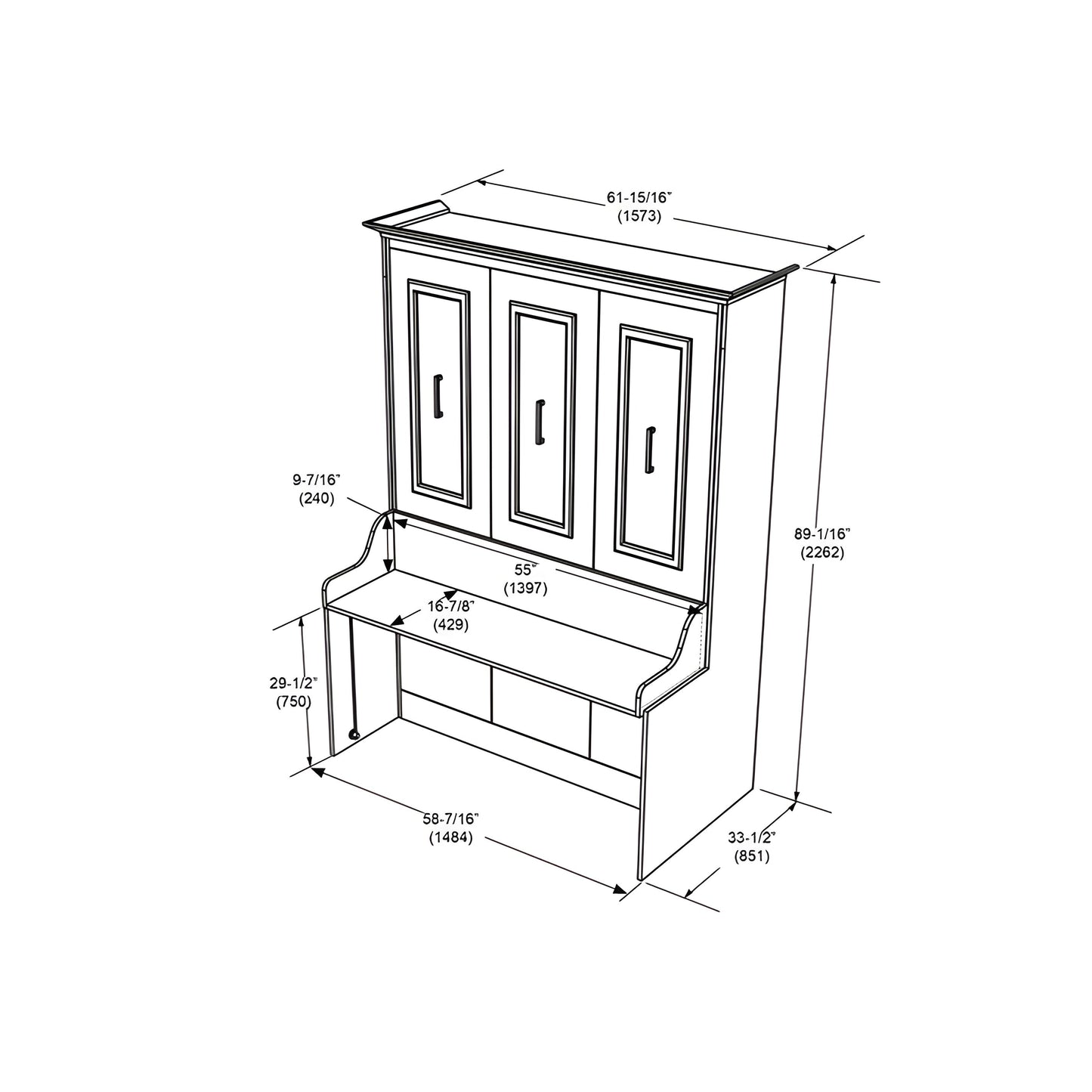 Murphy Bed With Desk, Double Size, White by Leto Muro