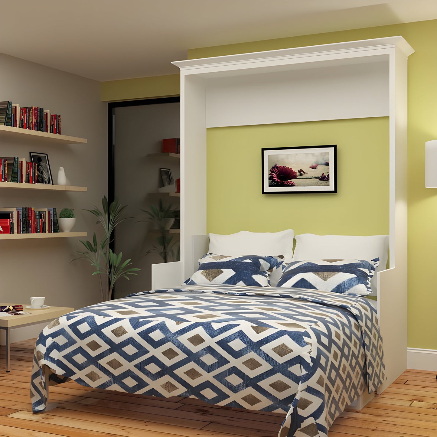 Murphy Bed With Desk, Queen Size, White by Leto Muro