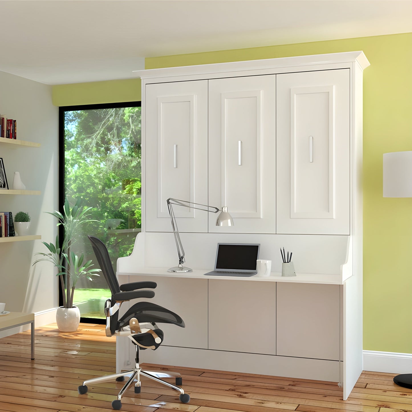 Murphy Bed With Desk, Queen Size, White by Leto Muro