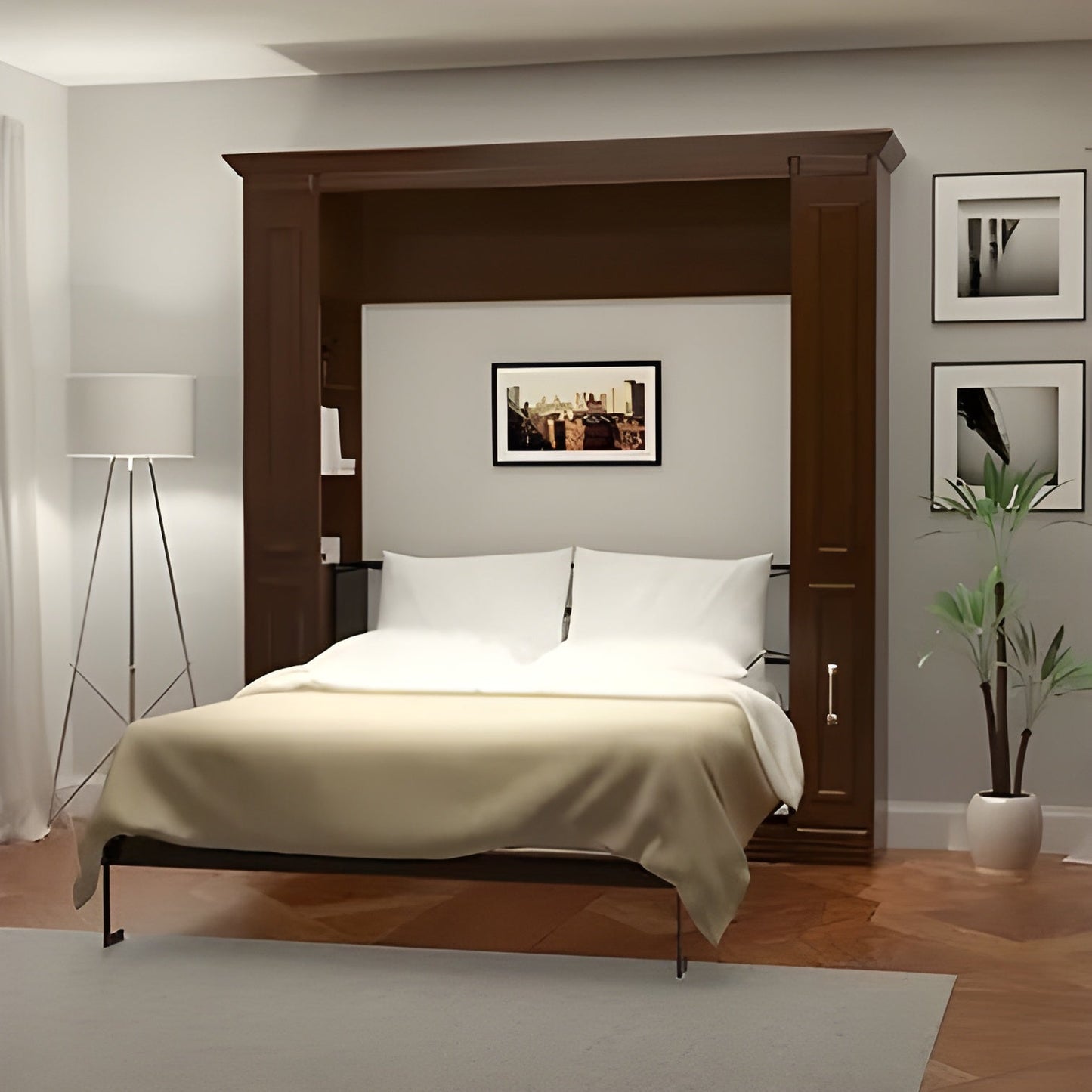 Queen Murphy Bed w/ Storage Cabinets, Walnut, by Leto Muro