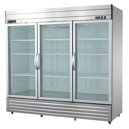 Maxx Cold V-Series 3 Glass Door Reach-In Refrigerator, Bottom Mount, in Stainless Steel - MVR-72GDHC